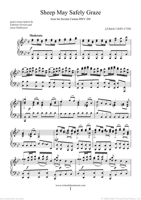 Bach  Aria Sheep May Safely Graze, BWV208, For Piano Trio, PB002